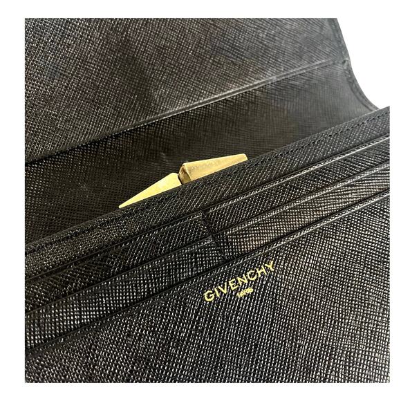 Givenchy Long Wallet Leather Bifold Clutch Mens Womens Black Gold Authentic Vtg - Picture 4 of 12